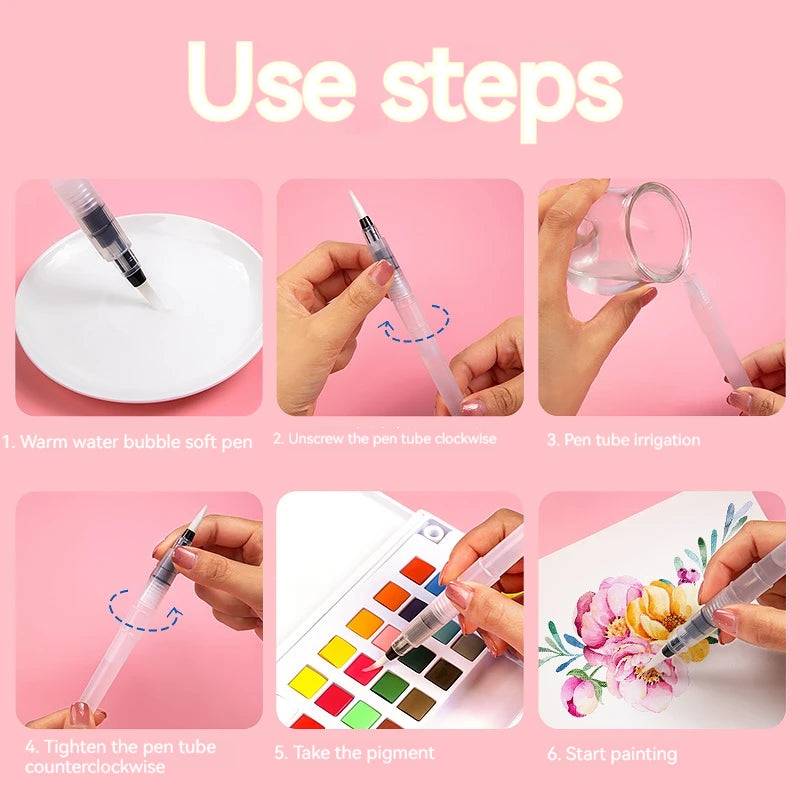 3Pcs Watercolor Brush Pens Water Brush Pens Refillable Water Color Brush Pens for Painting Calligraph Drawing Art Supplies