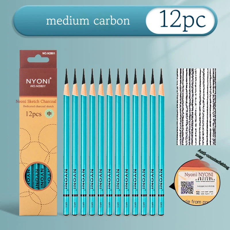12/10 Pcs Charcoal Graphite Sketch Set Extra-Soft Soft Medium Hard Pencils for Drawing Sketching Shading Artist Art Supplies