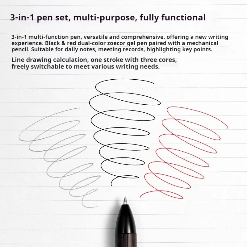 EASY Multifunctional Pen 0.5Mm Black/Red Gel Pens HB Mechanical Pencil Portable Smooth Write for Notes Highlight Sketching