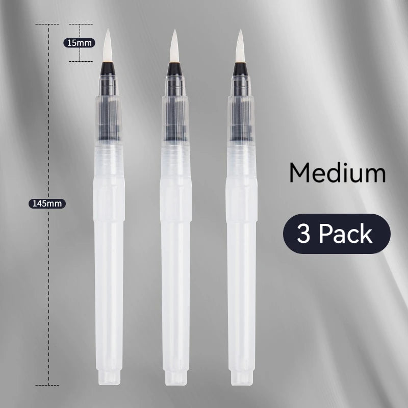 3Pcs Watercolor Brush Pens Water Brush Pens Refillable Water Color Brush Pens for Painting Calligraph Drawing Art Supplies
