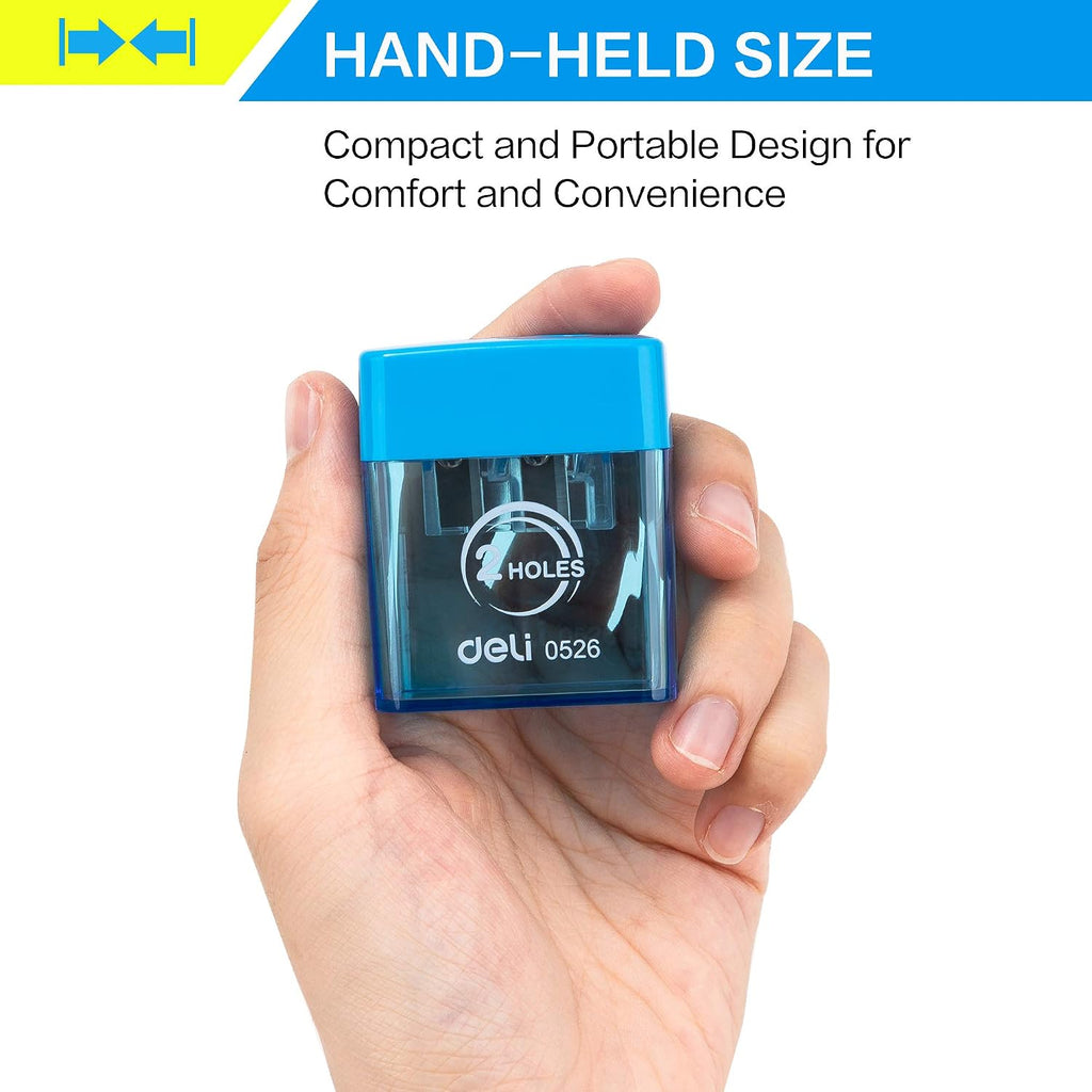 Pencil Sharpener, Manual Pencil Sharpeners, Dual Holes with Lid, Random Color