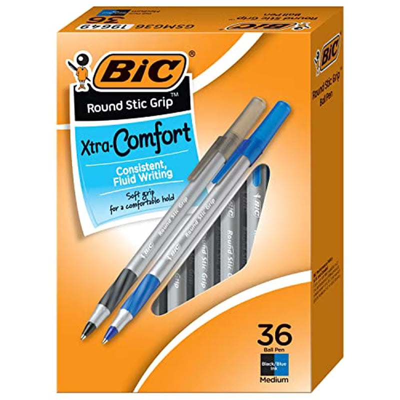 Round Stic Grip Xtra Comfort Ballpoint Pen Value Pack, Easy-Glide, Stick, Medium 1.2Mm, Assorted Ink and Barrel Colors, 36/Pk