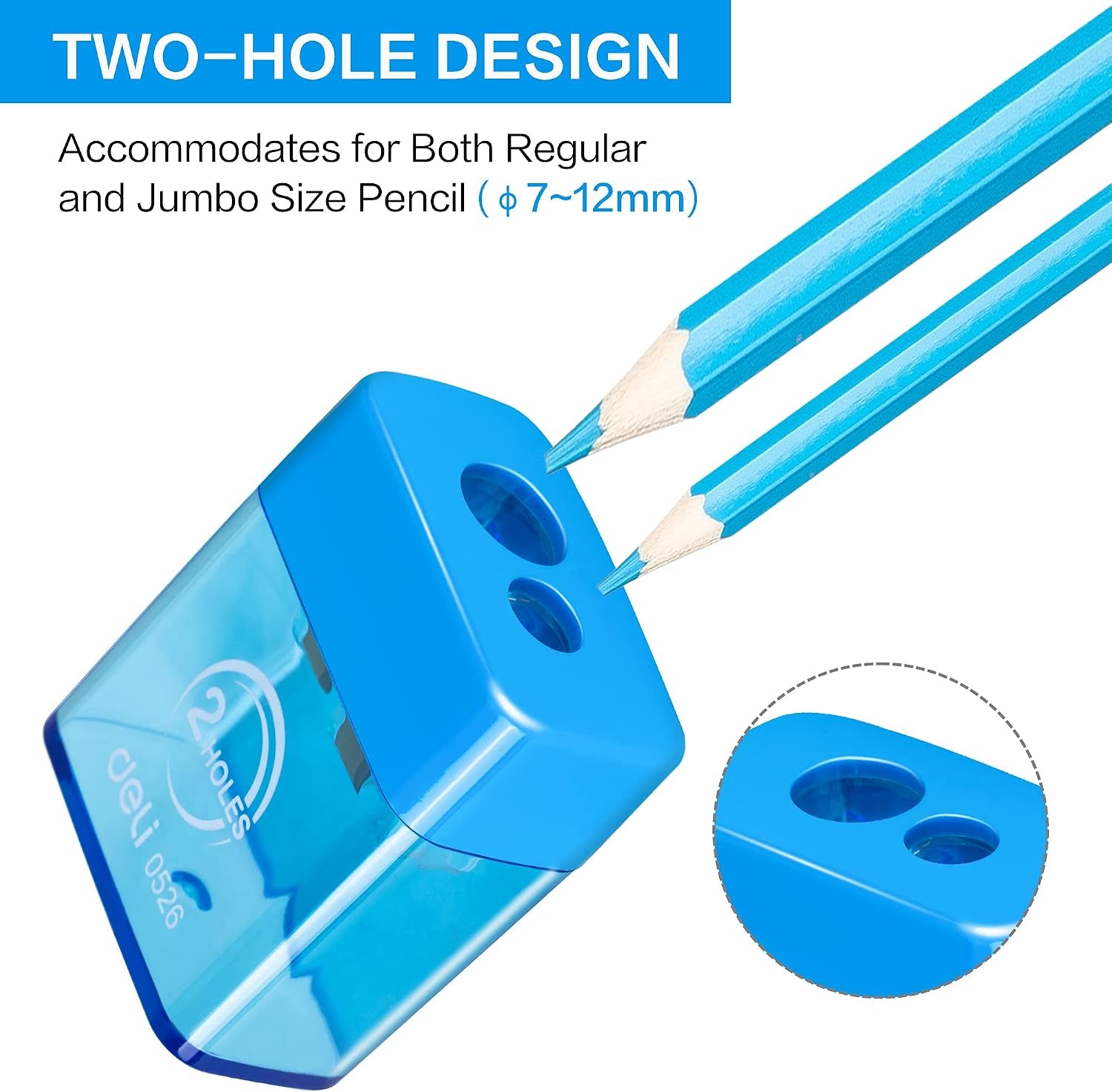 Pencil Sharpener, Manual Pencil Sharpeners, Dual Holes with Lid, Random Color