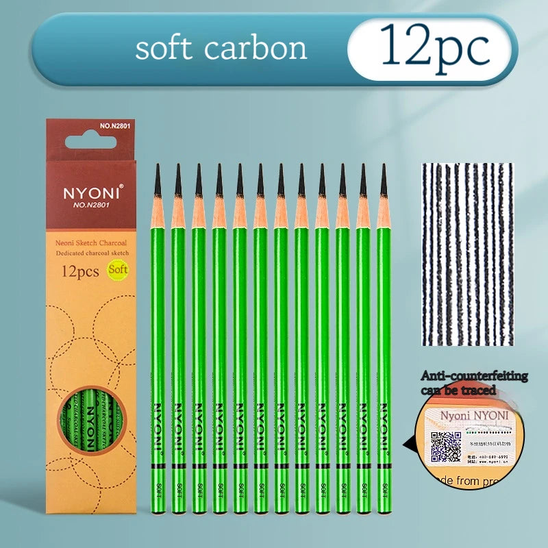 12/10 Pcs Charcoal Graphite Sketch Set Extra-Soft Soft Medium Hard Pencils for Drawing Sketching Shading Artist Art Supplies