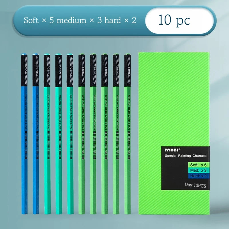 12/10 Pcs Charcoal Graphite Sketch Set Extra-Soft Soft Medium Hard Pencils for Drawing Sketching Shading Artist Art Supplies