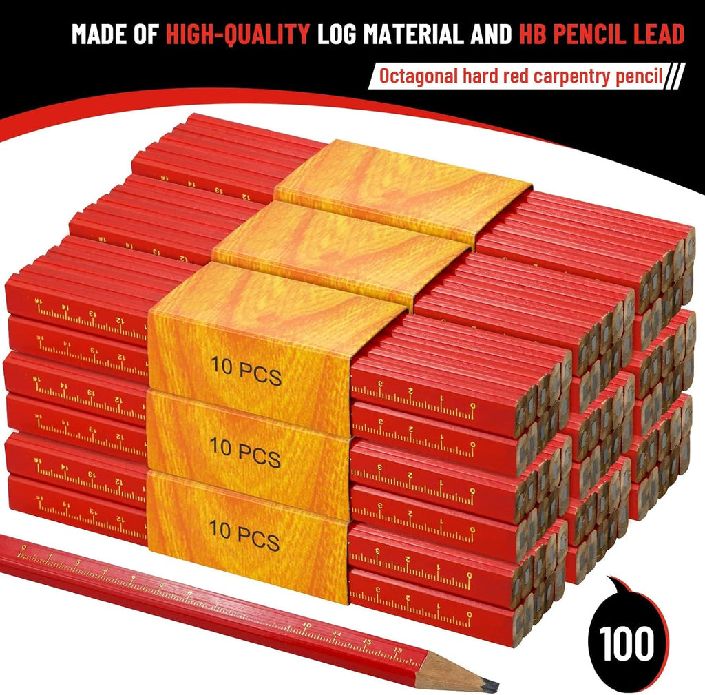 100 Pcs Carpenter Pencils, Octagonal Hard Black Carpenter Pencils for Woodworking Marking & Construction Plans