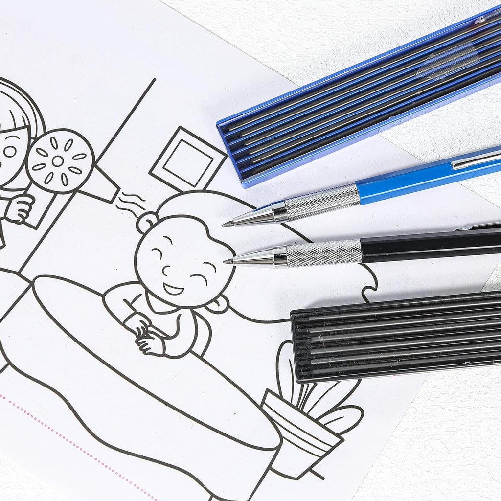2Mm Mechanical Pencil Set, 2 Pieces Artist Carpenter Drafting Pencils 2.0 Mm with 2 Tube Lead Refill (HB, 2B), Art Lead Holder Metal Marker for Draft Drawing, Writing, Art Sketching