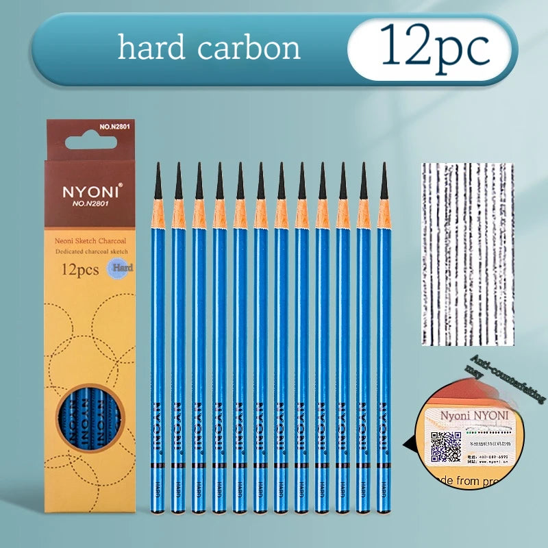 12/10 Pcs Charcoal Graphite Sketch Set Extra-Soft Soft Medium Hard Pencils for Drawing Sketching Shading Artist Art Supplies