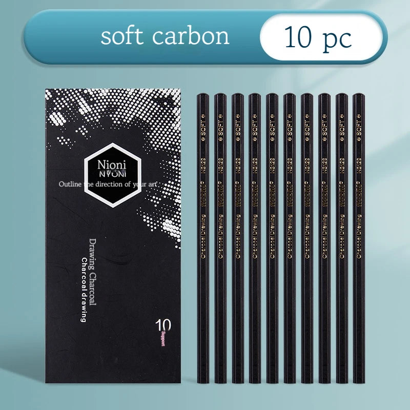 12/10 Pcs Charcoal Graphite Sketch Set Extra-Soft Soft Medium Hard Pencils for Drawing Sketching Shading Artist Art Supplies