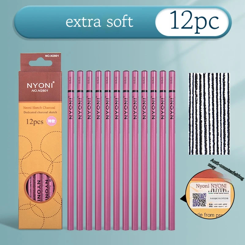 12/10 Pcs Charcoal Graphite Sketch Set Extra-Soft Soft Medium Hard Pencils for Drawing Sketching Shading Artist Art Supplies