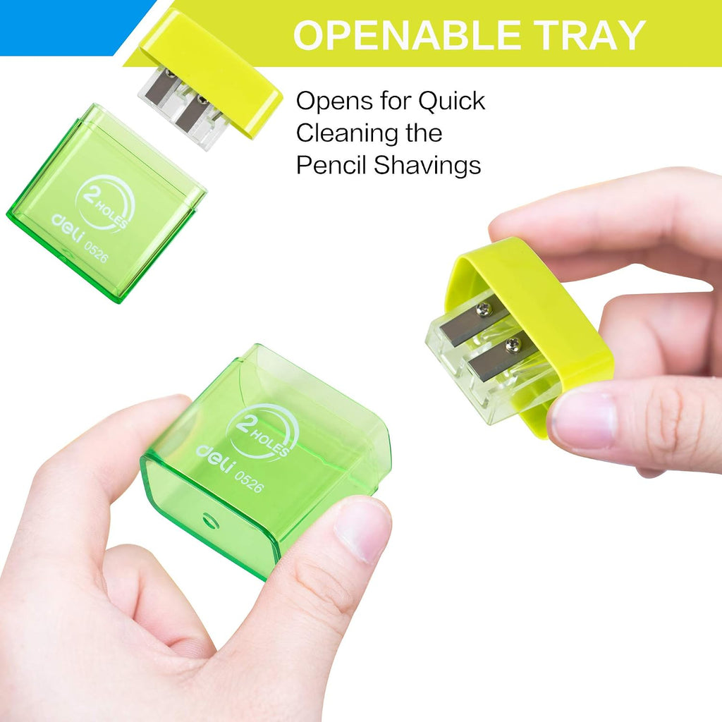 Pencil Sharpener, Manual Pencil Sharpeners, Dual Holes with Lid, Random Color