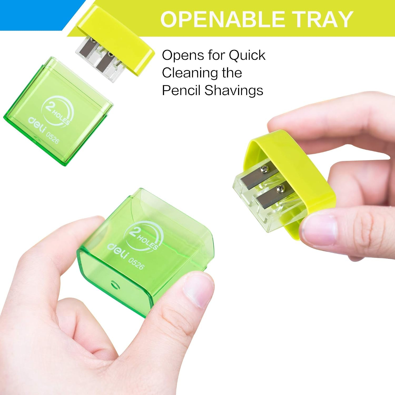 Pencil Sharpener, Manual Pencil Sharpeners, Dual Holes with Lid, Random Color