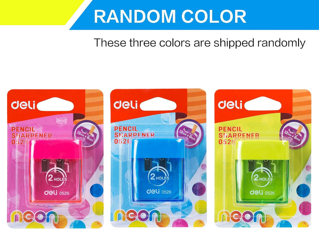 Pencil Sharpener, Manual Pencil Sharpeners, Dual Holes with Lid, Random Color
