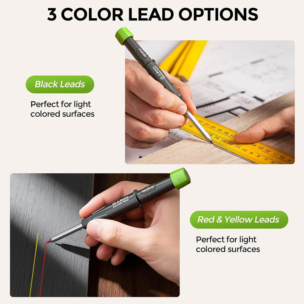 Carpenter Pencil Lead Refills 2.8Mm, 12 Pieces Black, Red, Yellow