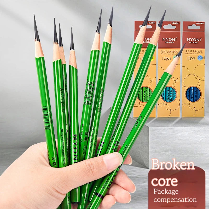 12/10 Pcs Charcoal Graphite Sketch Set Extra-Soft Soft Medium Hard Pencils for Drawing Sketching Shading Artist Art Supplies