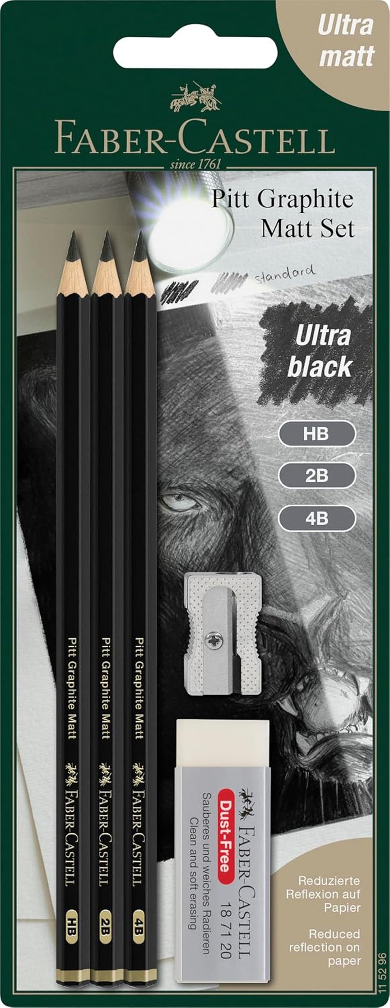 3 Count Pitt Graphite Matte Tin - HB, 2B, 4B - Matte Black Graphite Pencils